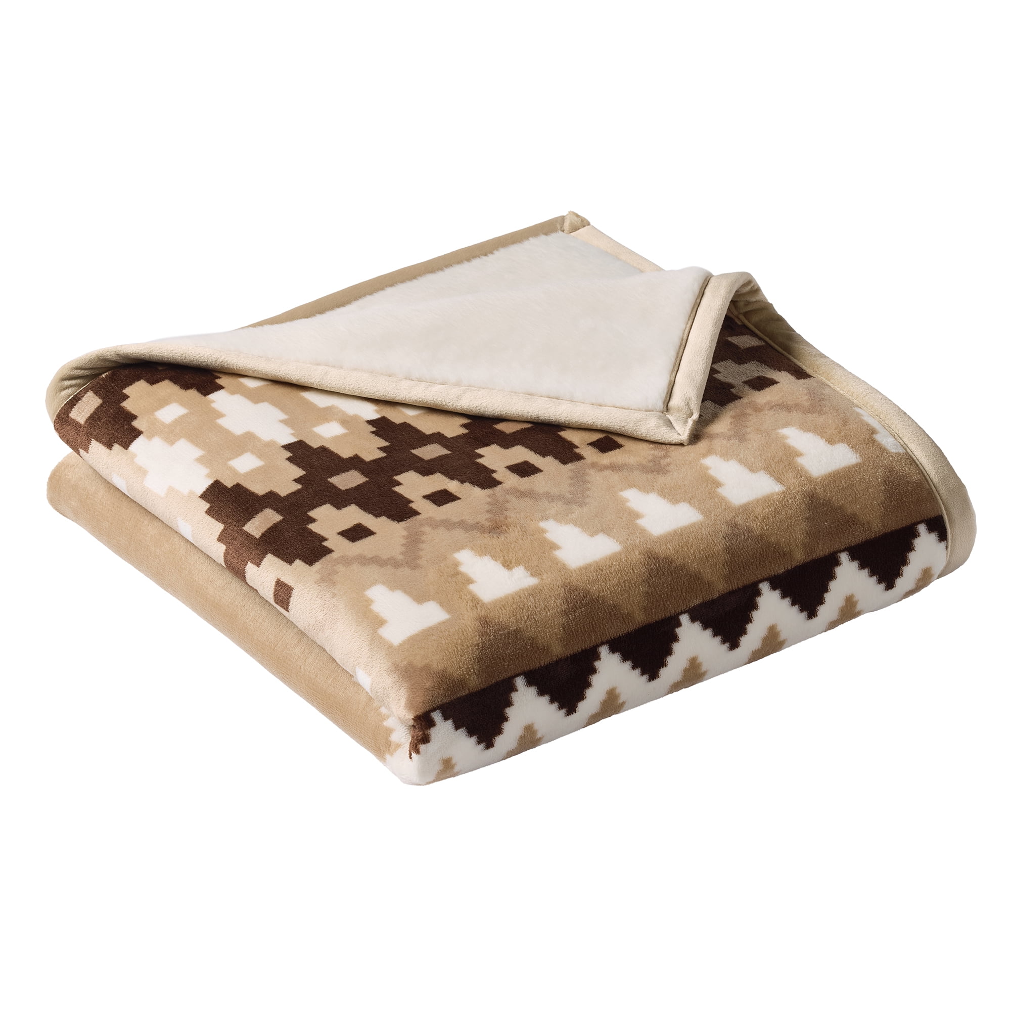Better Homes & Gardens Border Printed Velvet Plush and Faux Fur Super Soft Throw Blanket, Oversized, Lindir Border Beige