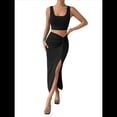 thumbnail image 2 of Top Corto con Falda, Falda Midi con Abertura para Mujer, Conjunto de Dos Piezas, Falda y Camiseta Sin Mangas Negra M, 2 of 6