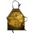thumbnail image 1 of Ying Yang Apron Industrial Design Eastern Asian YingYang on top of Sunburst Technological Pattern, Unisex Kitchen Bib Apron with Adjustable Neck for Cooking Baking Gardening, Golden, by Ambesonne, 1 of 3
