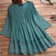 thumbnail image 1 of ICHUANYI Clearance Women Vintage Ruffled Three Quarter Lace V-Neck Plus Size Tops T-Shirt Blouse(Green, M) ICHUANYI WER2023081203394, 1 of 4