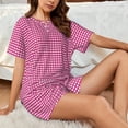 thumbnail image 6 of Kdxio Pink Gingham Print Pajamas Sets for Women Short-Sleeved Pjs with Lounge Shorts Two Piece Sleepwear S-4XL, 6 of 8