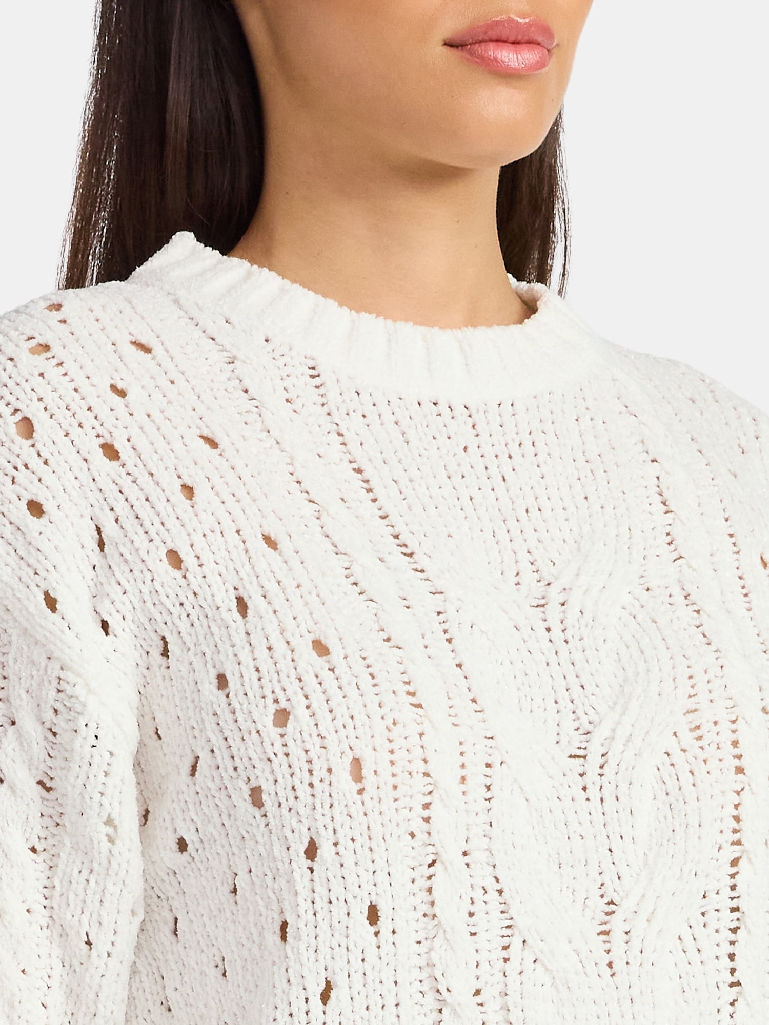 Time and Tru Women's Cable Knit Pullover Sweater with Long Sleeves, Midweight, Sizes XS-XXXL