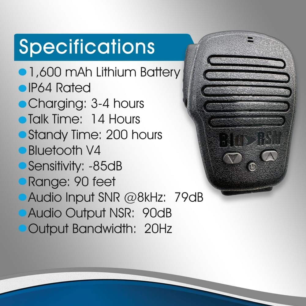 Klein Electronics Bluetooth RSM Speaker Mic with PTT & Volume Control, IP64, Android iOS