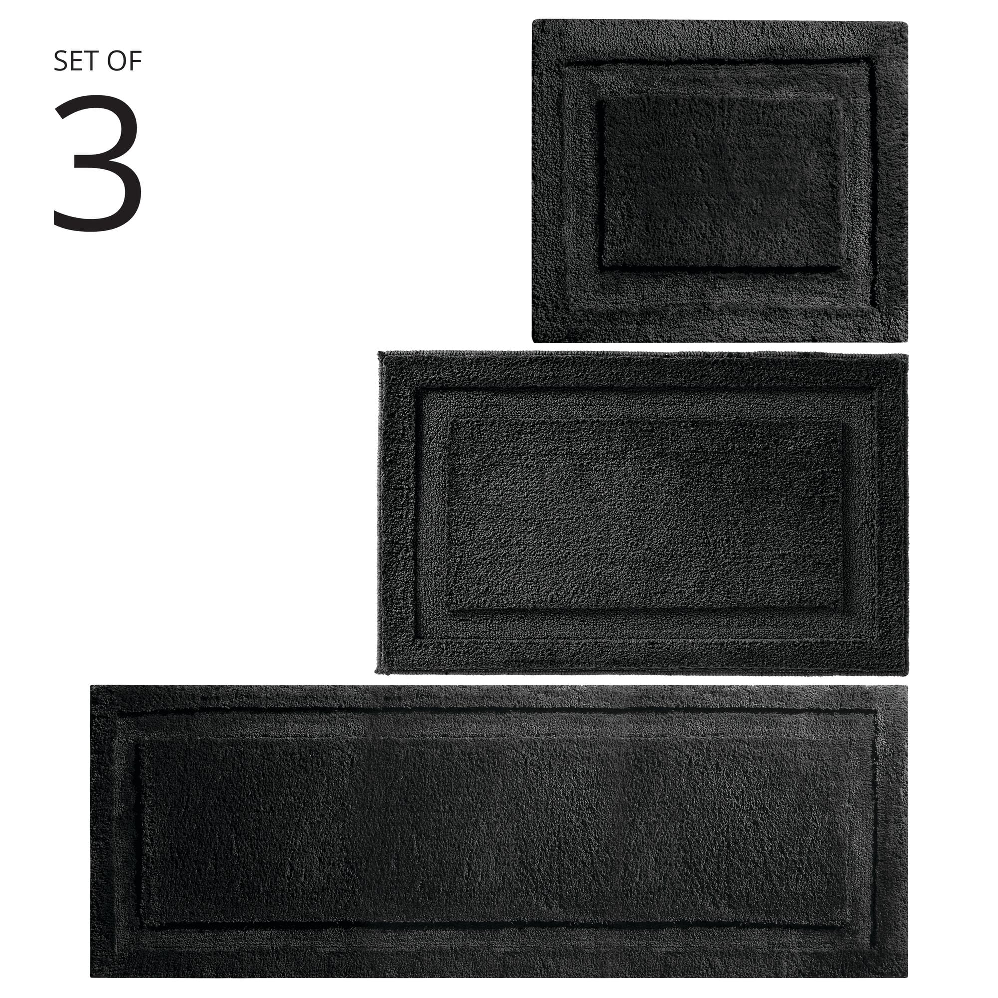 mDesign Microfiber Bath Mats - 3 Piece Bathroom Rugs - Set of 3 - Black