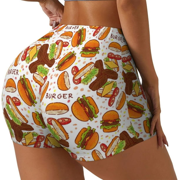 Fotbe Burger Shorts Sin Costuras – Shorts Deportivos de Cintura Alta para Mujer, Elásticos para Gimnasio, Yoga, Running o Ciclismo-Small