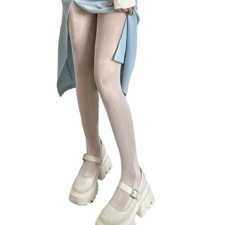 

GHOONEY Women Gothic Fishnet Pantyhose Harajuku Lolita Star Moon Polka Dot Patterned Tattoo Tights Small Mesh Cosplay Stockings