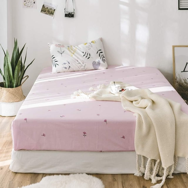 Sábana Bajera Ajustable LifeTB Twin 100% Algodón Floral Rosa Refrescante