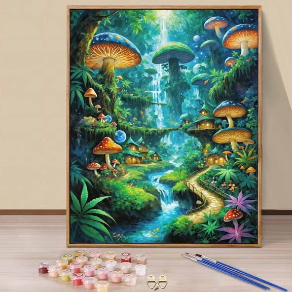 JYLMOOD DIY Paint by Number for Adults, Easy Painting by Numbers for Gift Home Wall Decor 16x20in without Frame, Colored Canvas - Mushroom