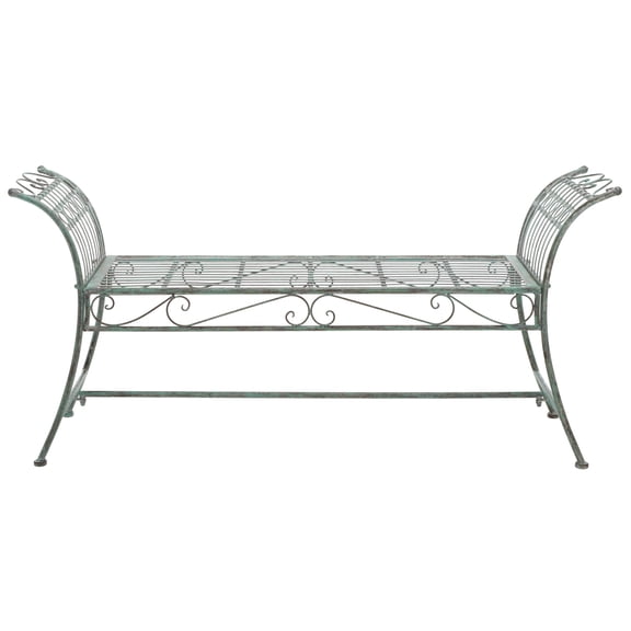SAFAVIEH Hadley Outdoor Patio Swirls Garden Bench, Antique Green