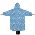 thumbnail image 2 of Oversized Wearable Blanket Hoodie,Blue Cartoon Unicorn Pattern Sherpa Blanket Hoodie with Super Pockets,Super Warm Fuzzy Pullover for Women & Men, 2 of 6