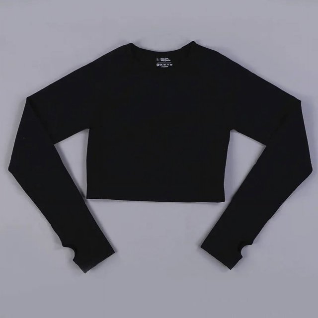 Peeli-Top corto de manga larga para mujer, Top deportivo para Yoga, camisetas sin costuras, Top corto de Fitness, ropa deportiva activa, camiseta atlética de entrenamiento