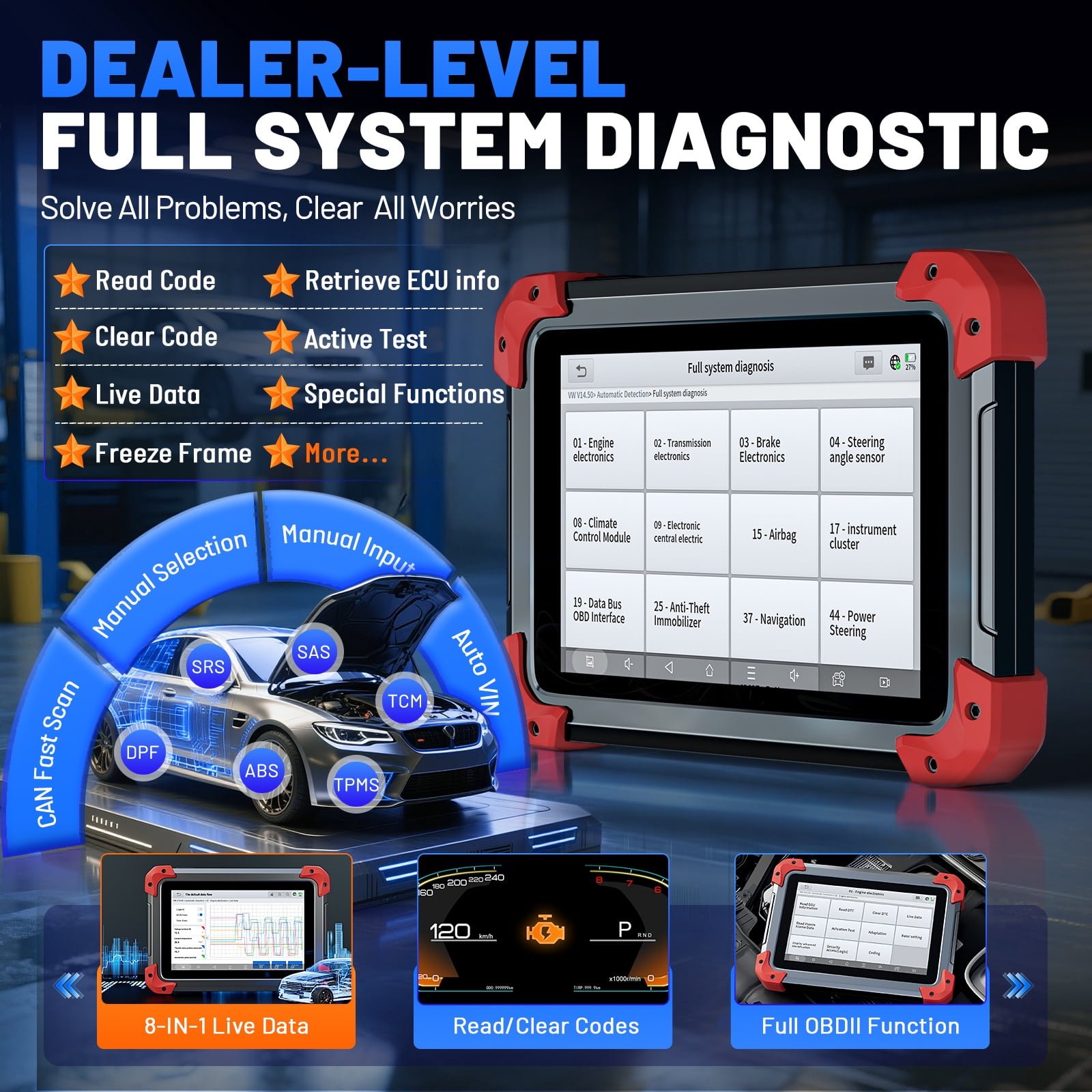 XTOOL D7 BT V2.0 Bi-Directional Scan Tool, Full System OBD2 Scanner Bluetooth with ECU Cod-ing, FCA, 36+ Services, 3-Year Free Update