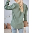 thumbnail image 5 of Blouses for Women Dressy Casual V-Neck Long Sleeve Womens Tops with Puff Sleeves Gray Green L, 5 of 8