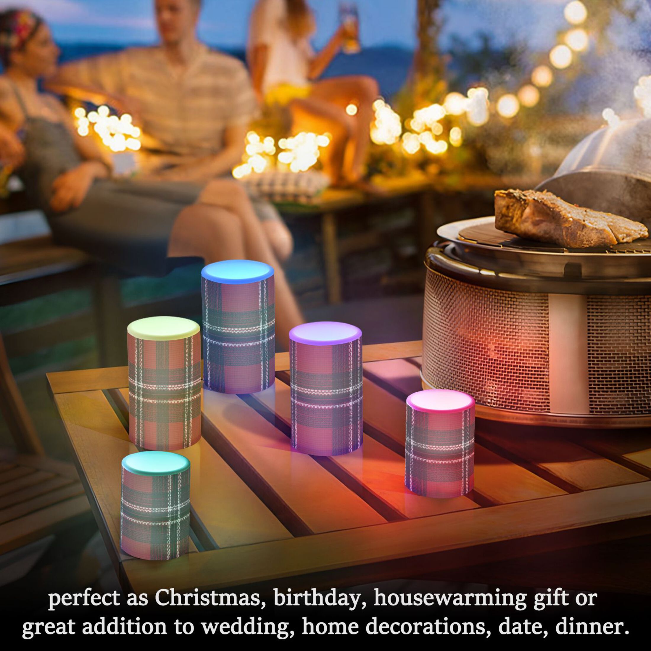 Red Black Tartan Plaids Fabric Texture Flickering Flameless Candles LED Tealight Battery Operated with Remote Set of 2 Holiday Decor Ornaments