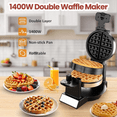 thumbnail image 2 of Double Waffle Maker, 1400W Rotating Belgian Waffle Iron with Nonstick Plates, 180° Flip, 8-Slice, Removable Drip Tray, Locking Lid & Cool Touch Handles, Stainless, Black, 2 of 6