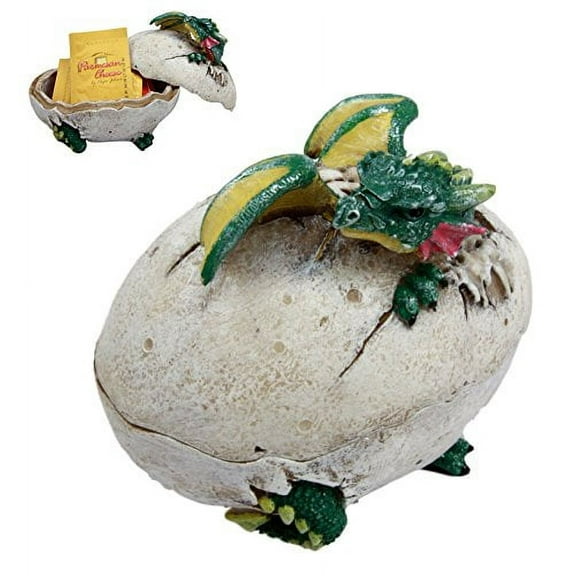 Fantasy Green Baby Dragon Egg Hatchling Decorative Box Figurine 5" Long