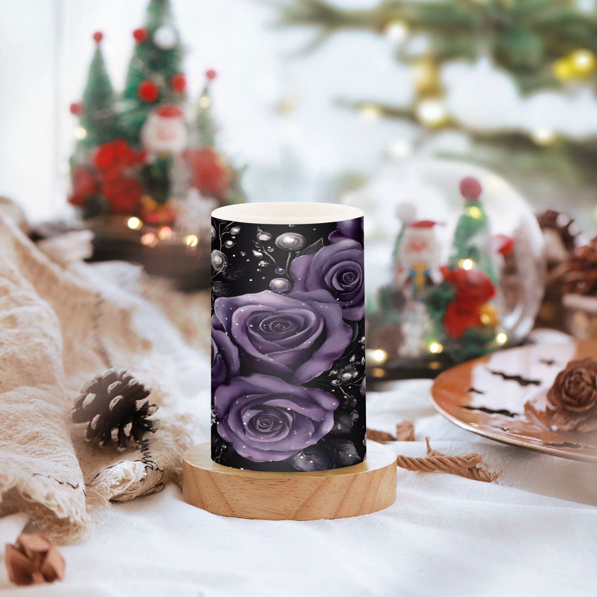 Yayeee Flameless Candles with Remote Flickering Battery Operated Multi Color Changing, Purple Roses
