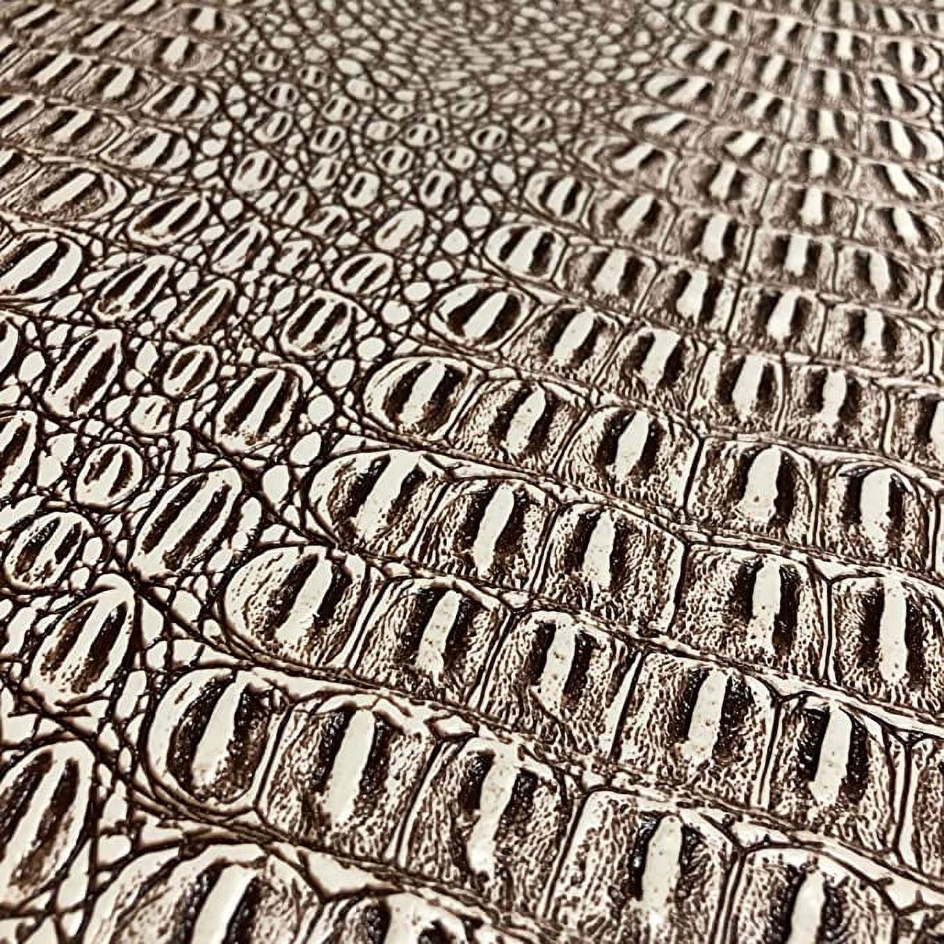 Gator Faux Leather, Soft Textured Crocodile Vinyl Fabric, Alligator Skin Embossed Upholstery And DIY Craft Pleather Sheets – Cut Continuously By The Yard (Brown Print)