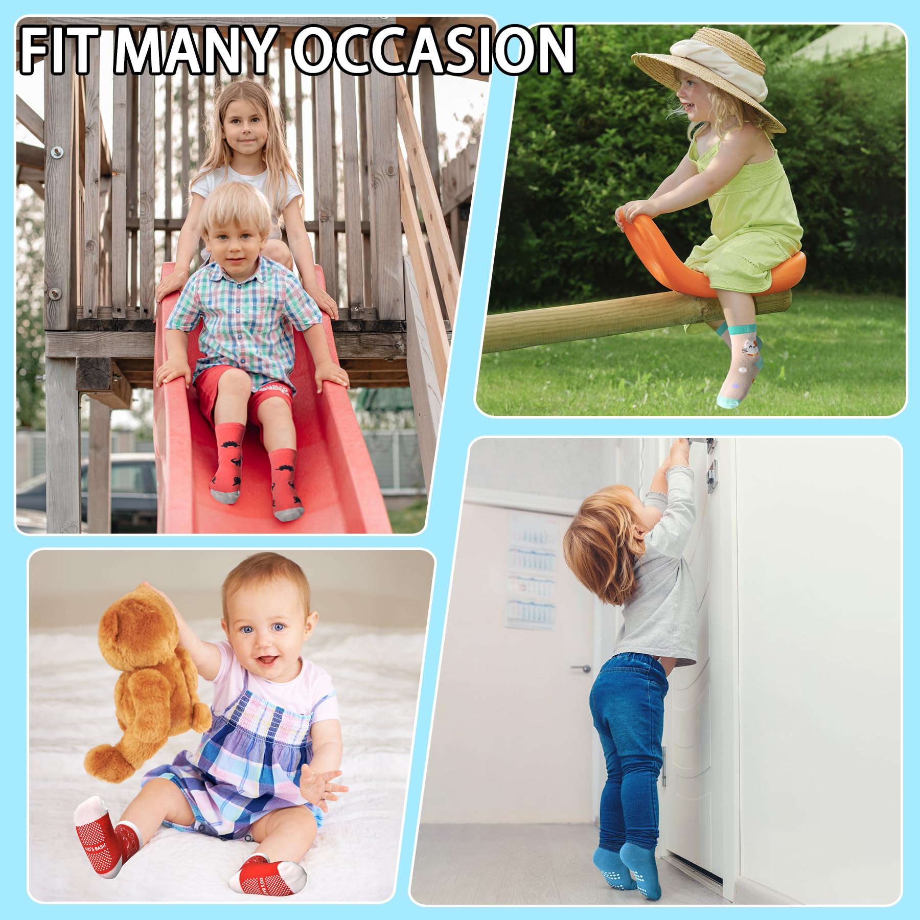ELUTONG Non-Slip Toddler Crew Socks, 12 Pairs with Grip photo 4