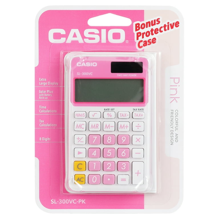 Casio 8-Digit Display Solar Wallet Calculator, Pink