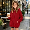 thumbnail image 7 of Huangx Girls Button Hoodie Sweatshirt, Long Sleeve Henley Pullover with Front Pocket, Casual Fall Winter School Outfit for Teen Girls & Kids Red 11-12 Years, 7 of 7