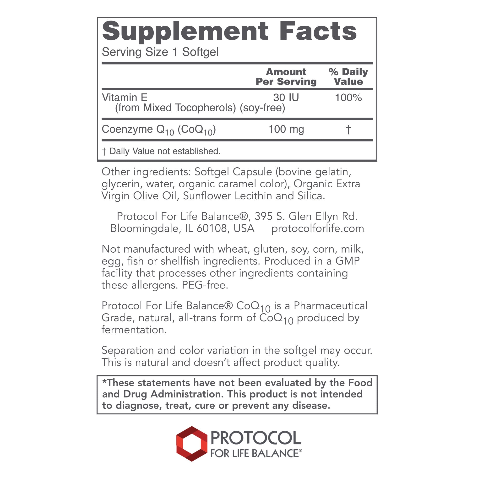 Protocol for Life Balance CoQ10 100 mg - with Vitamin E - 90 Softgels