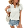 thumbnail image 2 of Lucakuins Blusa de manga corta de verano para mujer, cuello en V recortado Color sólido Casual Party Street Summer Shirt Tops Lucakuins moda, 2 of 7