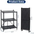 thumbnail image 3 of 3 Tier Foldable Storage Shelves with Wheels, Metal Collapsible Organization Storage Rack, No Assembly Folding Bookshelf, Rolling Storage Rack for Kitchen, Bedroom, Pantry, Garage, Display, Black, 3 of 4