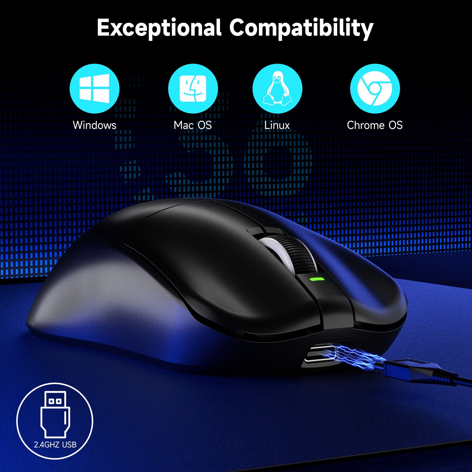 qaf F1 Pro Max Ultra-Premium Wireless Gaming Mouse, 55g, 2.4G/USB-C Wired, 130H Battery, Nordic 52840 Chip & PAW3395 Sensor for PC/Mac/Laptop - Black