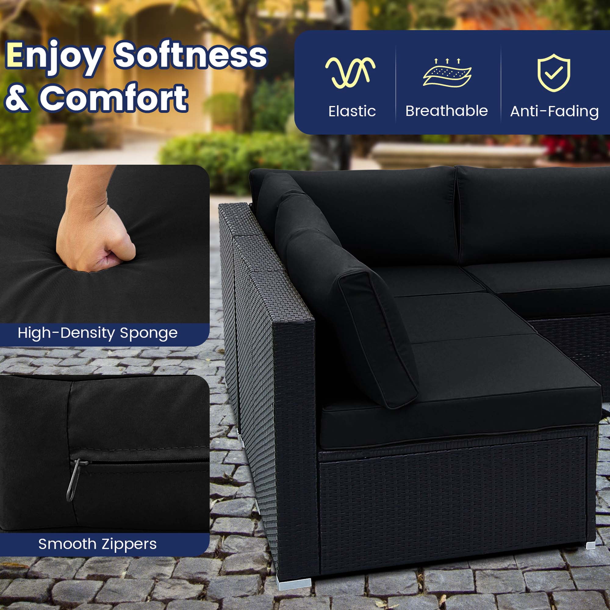 Costway 10 PCS Patio Rattan Furniture Set Outdoor Wicker Sofa Table Cushioned Seat Black