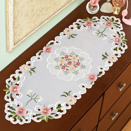Collections Etc Embroidered Daisy Organza Dresser Scarf With