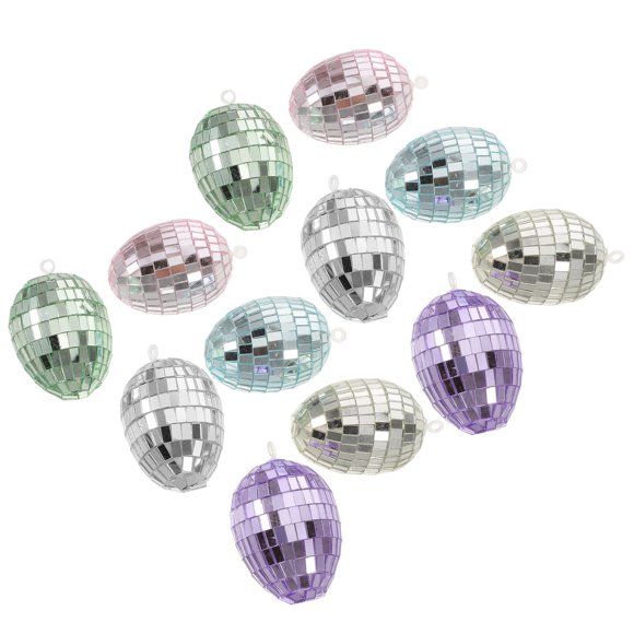 CRAFTHROU 12Ud Decorative Foam Easter Eggs with Glass Mosaic for Hanging Easter Tree Ornament