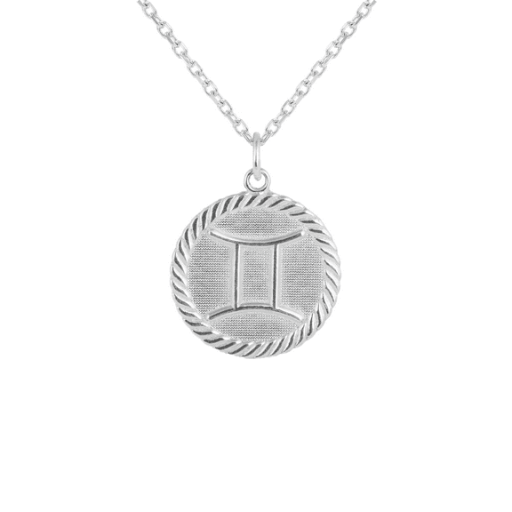 Reversible Gemini Zodiac Sign Charm Coin Pendant Necklace in Sterling Silver (18 Inches)