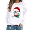 thumbnail image 1 of Blusa de manga larga con estampado de gato de Navidad y costura informal con cuello redondo para mujer Fridja fksj644, 1 of 5
