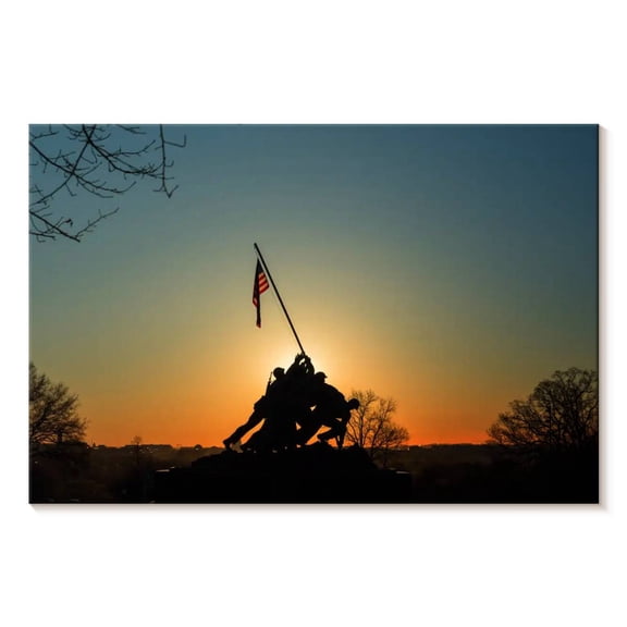 Elephant Stock Marine Corps Memorial Silhouette Wall Art - Horizontal Canvas Wall Art - Living Room Wall Decor - Architecture Canvas - Black And Brown Decor - 12" x 8"