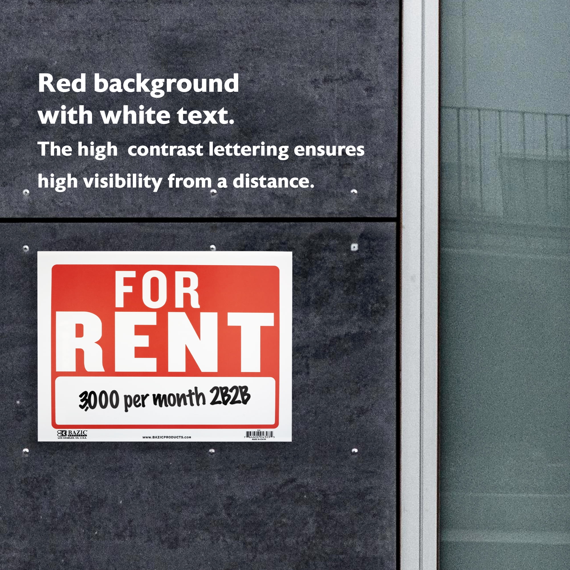 BAZIC For Rent Sign 9"X12", Waterproof Indoor Signage, 24-Pack