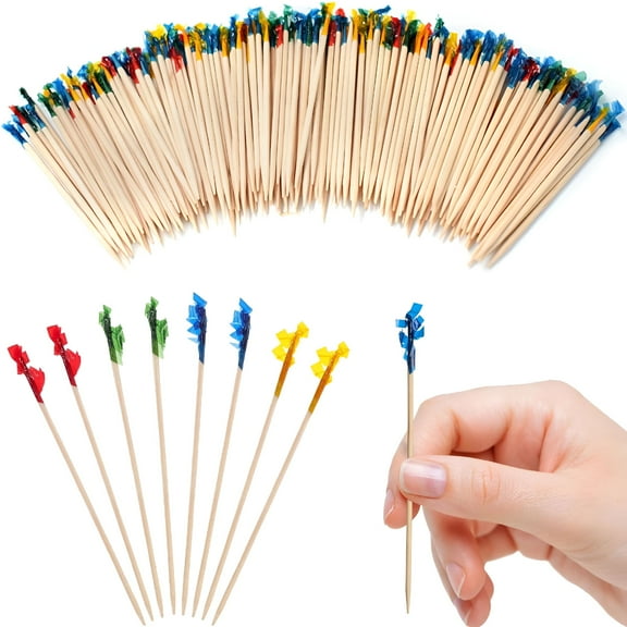 ACDANC 1000Pcs 2.5" Wood Frill Picks Toothpicks,Cocktail Picks&Food Toothpicks,Wooden Pick Skewers Decorative Wood Toothpicks for Drinks,Appetizers,& Sandwiches