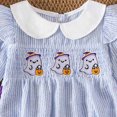 thumbnail image 5 of Staki Newborn Baby Girl Smocked Halloween Outfit Infant Plaid Bubble Romper Embroidery Fall Clothes 0-24M(Light Blue,0-3 Months), 5 of 5