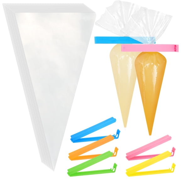 200pcs Piping Bags, 12" Disposable Pastry Bags, Anti-Burst Icing Bags with 5 Clips, Non-Slip Frosting Bags for Cake and Cookies Decoration