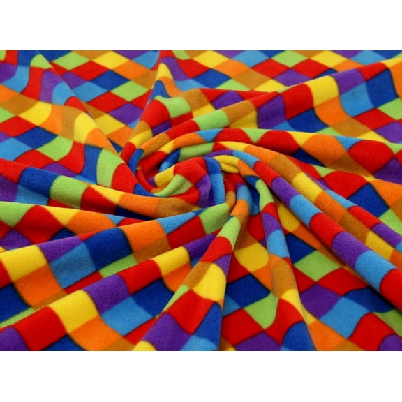 Diamond Check Print Anti Pill Polar Fleece Fabric Red Multi - per yard