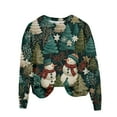 thumbnail image 5 of WTOBBY Women's Fashion Christmas Printed Long Sleeve Loose Round Neck Sweatshirt Top, Holiday Season Comfortable Pullover for Casual Wear and Street Style,Dark Green S, 5 of 5