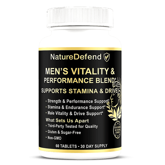 NatureDefend Men’s Vitality & Stamina Support Supplement, 60 Tablets, Veteran-Owned, USA Made
