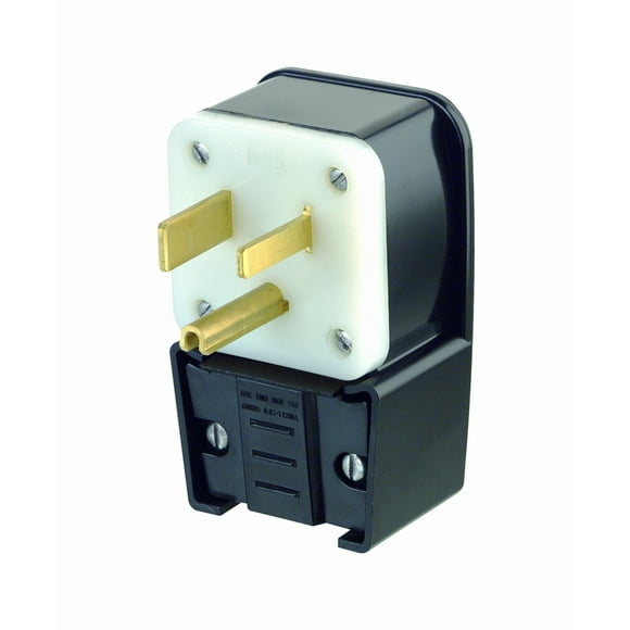Leviton 9650-P 50 Amp, 250 Volt, Straight Blade, Plug, Industrial Grade, Grounding, Angle, Black