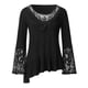 thumbnail image 4 of Camisas sólidas con dobladillo irregular de manga larga acampanada con empalme de encaje sexy para mujer Fridja  ghj987+1221, 4 of 6