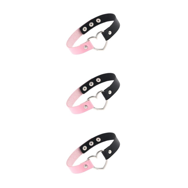 Sonducket Collar colorido Regalo dulce Gargantillas de cuero de estilo japonés Suministros para niñas Gargantilla de corazón de diseño simple negro + rosa 3Conjunto