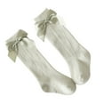 thumbnail image 2 of POINTERTECK Little Girls Stockings  Plain Color/Patchwork Side Bow-Knot Midi Tube Socks  Breathable Elastic Knee-Length Socks, 2 of 5