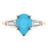 2.5 ctw 3 Stone Anniversary Ring for Women | Pear Cut Simulated Turquoise | Hyperallergenic Solid 18K Rose Gold