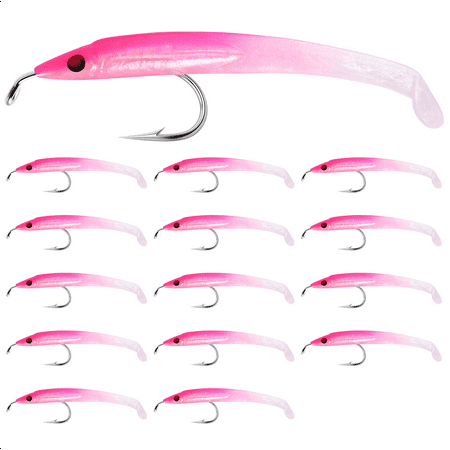 Fake Fishing Lure Sea Bait with Hook Eel 5cm/0.6G T Tail Soft Insect Simulation 15Pcs Pink