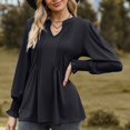thumbnail image 3 of Scyoekwg Womens Dressy Blouses V-Neck Pleated Tunic Shirts Loose Fall Trendy Solid Color Long Sleeve T Shirts Lightweight Dressy Casual Blouses Pullover (Black,M), 3 of 6