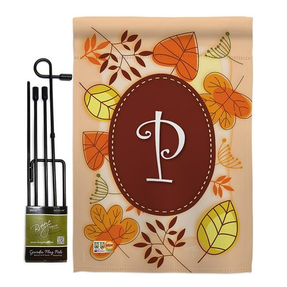 Breeze Decor BD-HA-GS-130042-IP-BO-D-US09-BD 13 x 18.5 in. Autumn P Initial Fall Harvest & Impressions Decorative Vertical Double Sided Garden Flag Set with Banner Pole